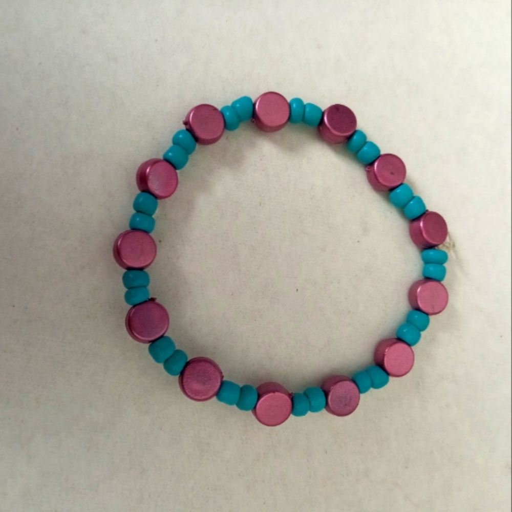 New blue and purple beaded statement bracelet hand crafted